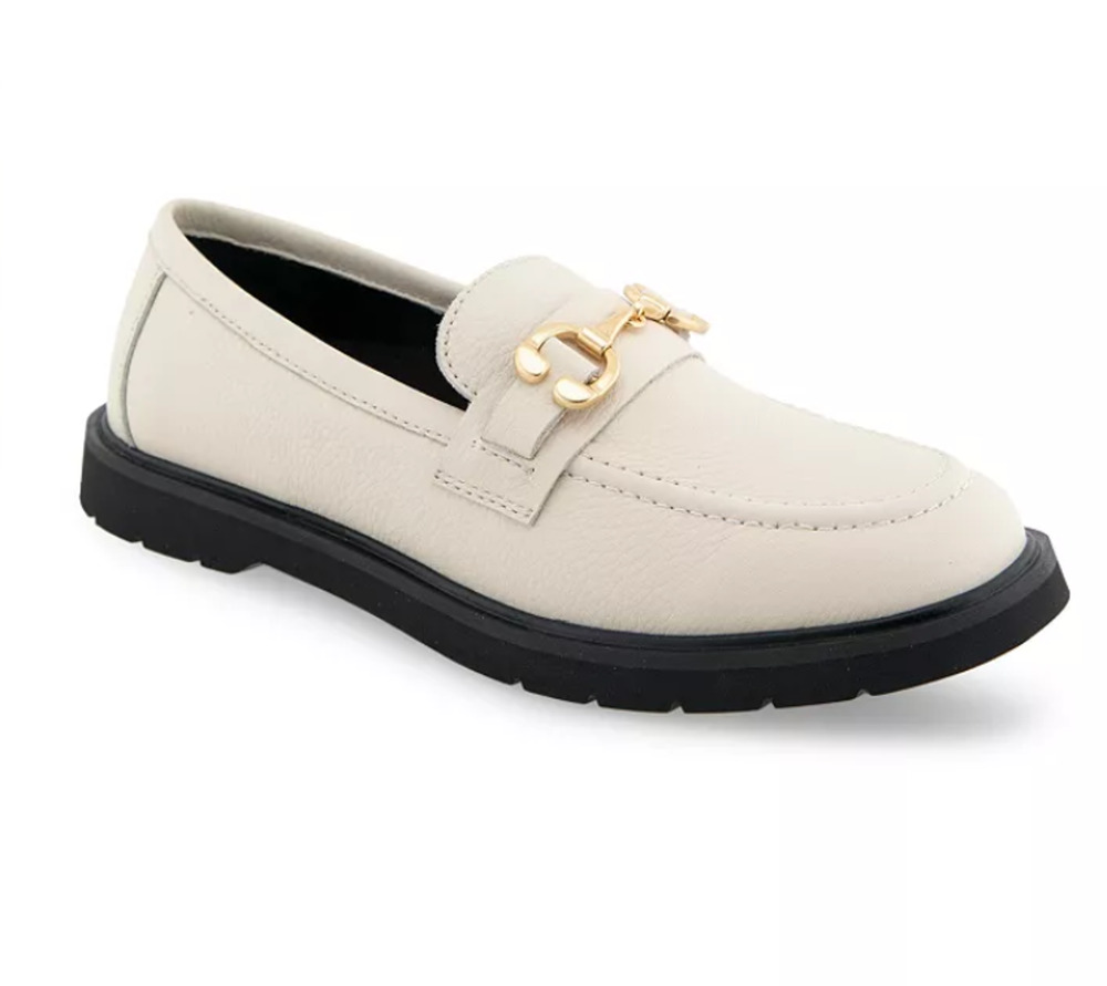Aerosoles Beckett Shoes Women's Size 8 White Eggnog Loafers Gold Bit Comfort